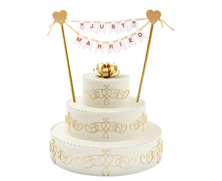 Dekoracja papierowa W&C na tort Just Married, 25 cm