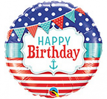 Balon foliowy 18" QL CIR - "Happy Birthday Natical & Pennants"