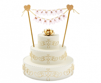 Dekoracja papierowa W&C na tort Just Married, 25 cm