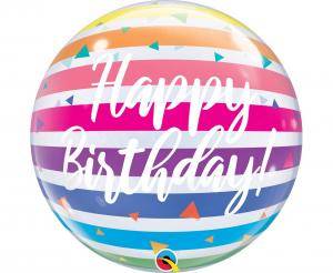 Balon Bubble "Happy Birthday" tęczowe paski   22''