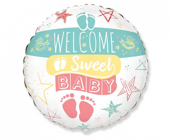 Balon foliowy 18" FX - "Welcome Sweet Baby" (okrągły)