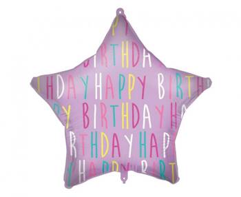 Balon foliowy 18" Happy Birthday Purple Star Decorata