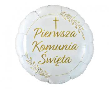 Balon foliowy Pierwsza Komunia Święta (kłosy), okrągły 18"