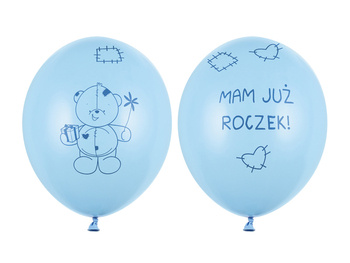 Balony 30cm Miś - mam już roczek P. Baby Blue ( 6szt)