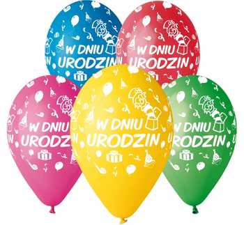 Balony Premium W Dniu Urodzin, 12 cali / 5 szt.