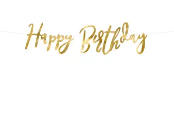 Baner Happy Birthday, złoty, 16.5x62cm