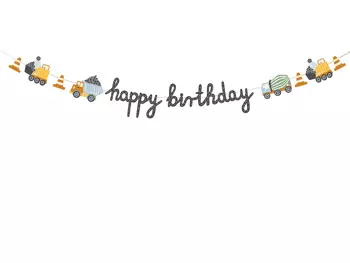 Baner Happy birthday Pojazdy budowlane, 2 m, mix