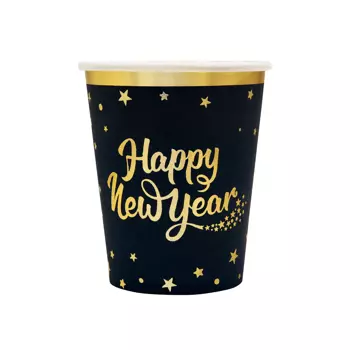 Kubeczki Happy New Year czarny 220ml 6szt.