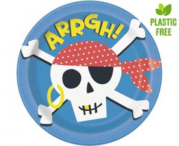 Talerzyki papierowe Ahoy Pirate, 23 cm, 8 szt. (plastic-free)