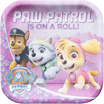 Talerzyki papierowe Pink Paw Patrol , 23x23cm, 8szt