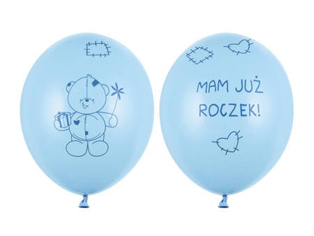 Balony 30cm Miś - mam już roczek P. Baby Blue ( 6szt)