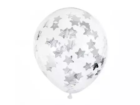 Balony z konfetti - gwiazdki, 30cm, srebrny