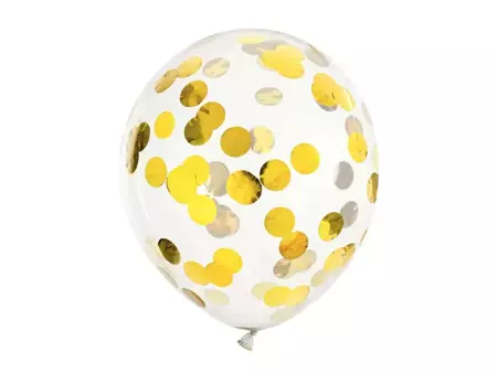 Balony z konfetti - kółka, 30cm, złoty