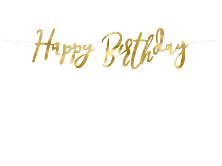 Baner Happy Birthday, złoty, 16.5x62cm